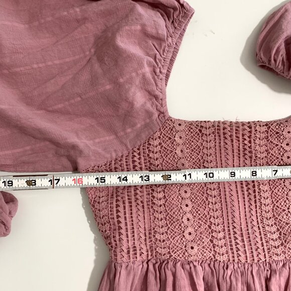 Pink Lily Mauve Long Sleeve Smocked Mini Dress Small Babydoll Milkmaid Boho - Picture 6 of 13